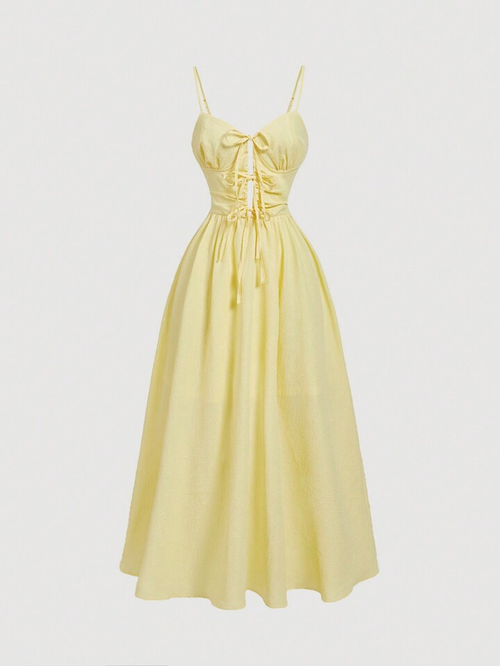 SHEIN MOD Vestido sin mangas con tirantes de lazo, vestido midi amarillo, vestido de primavera y ... | SHEIN