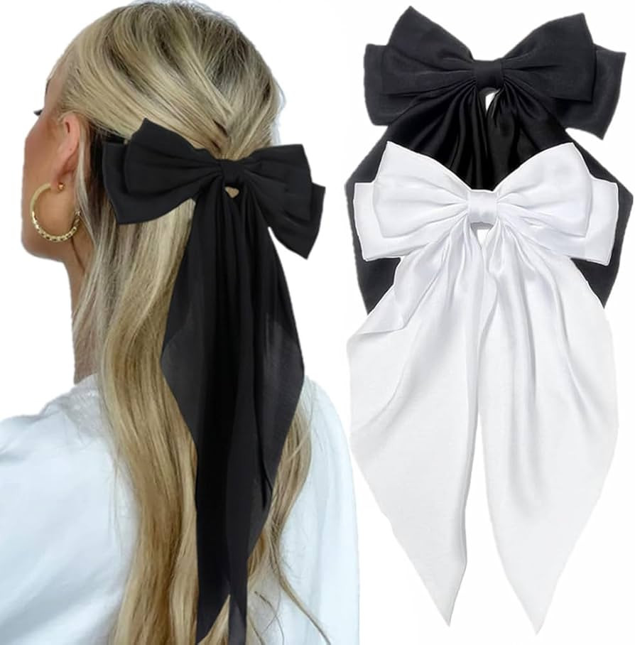 Lazos negros para el cabello, 2 lazos de satén para el cabello para mujeres, regalos de Navidad,... | Amazon (US)