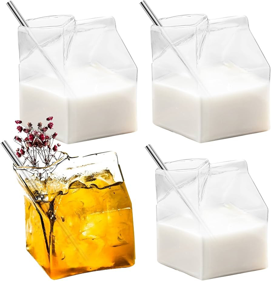 INFTYLE Cocktail Glasses Set of 4 Glass Milk Carton Creamer 12oz/360ml Martini Glasses Creative M... | Amazon (US)