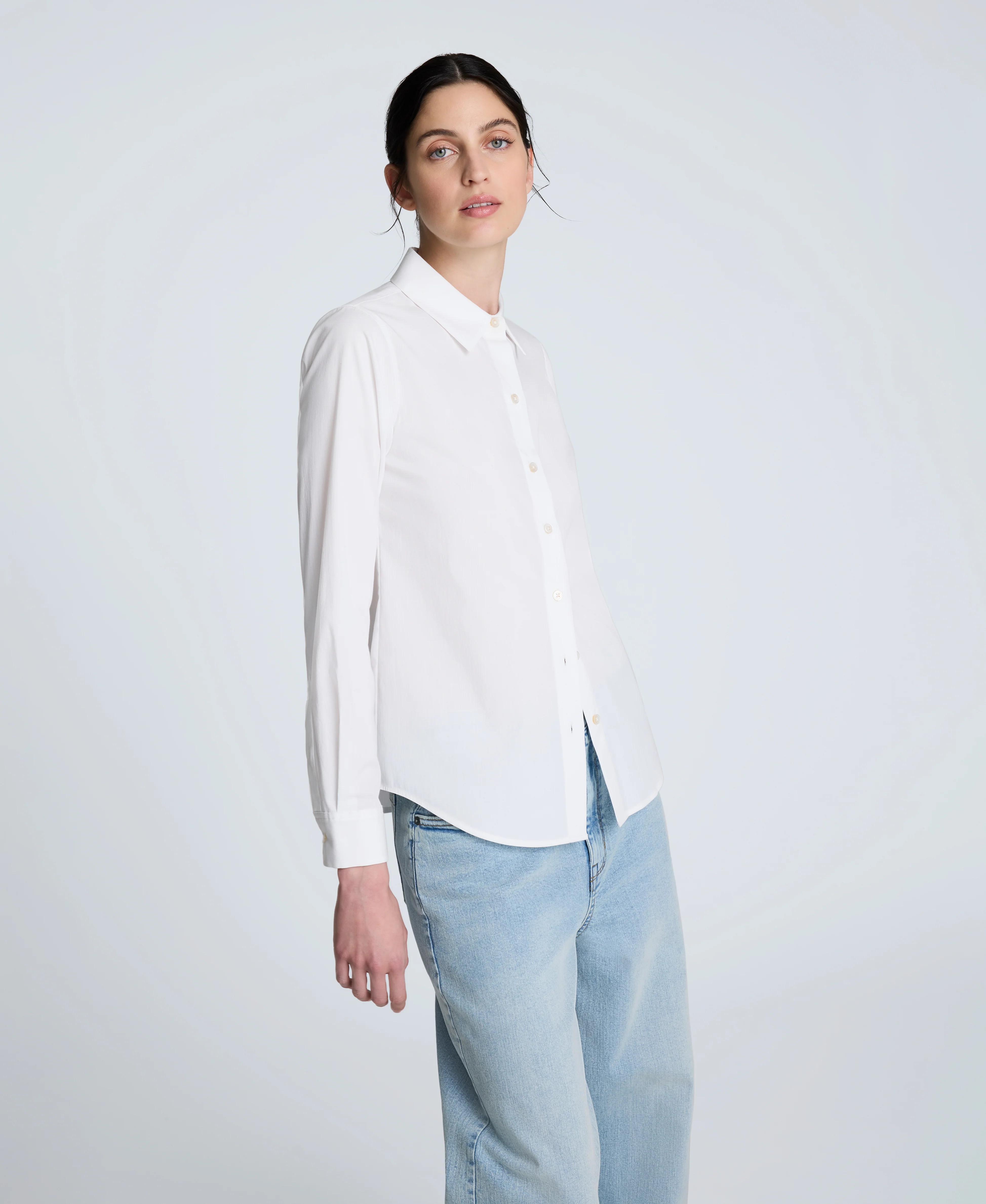 Kenneth Cole | Poplin Button Front Shirt in PURE WHITE | Kenneth Cole