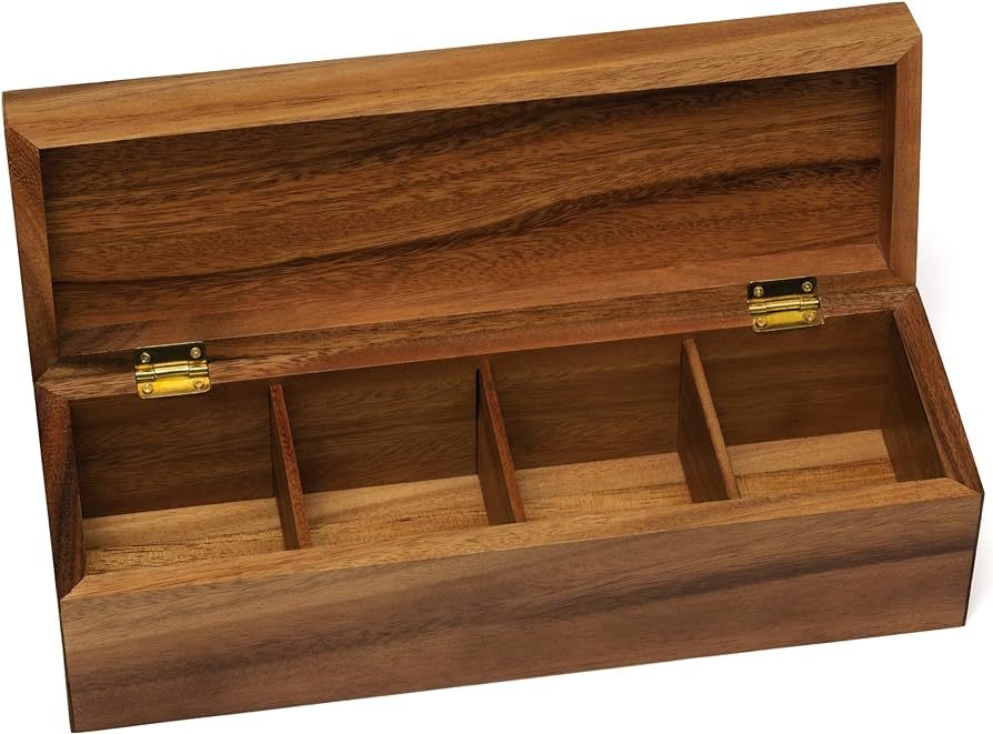 Lipper International Acacia Wood Tea Box with 4 Sections, 12-1/2" x 4-1/8" x 3-7/8" | Amazon (US)