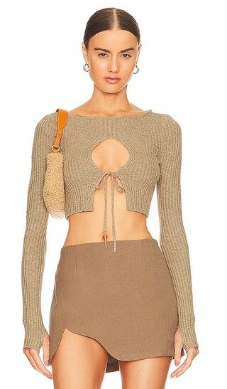 Lua Cropped Keyhole Sweater in Taupe | Revolve Clothing (Global)