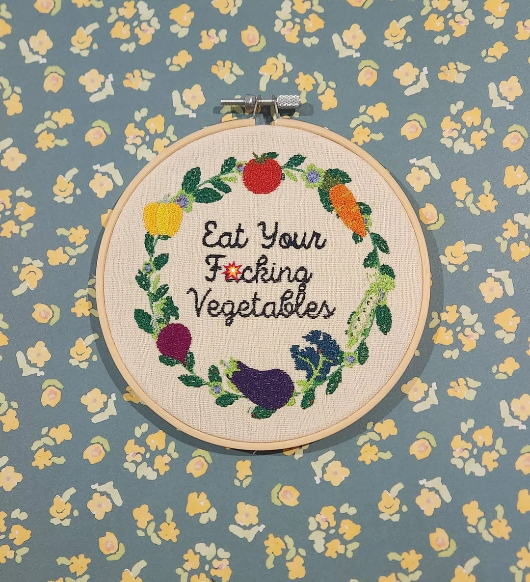 Eat Your Vegetables Embroidery Hoop, Kitchen Art, Rude Embroidery, Vulgar Embroidery, Mom, Finish... | Etsy (US)