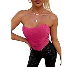 MOALLUOM Mesh Corset Crop Top Bustier Underbust Boned Backless Sleeveless Strapless Off Shoulder Aes | Amazon (US)