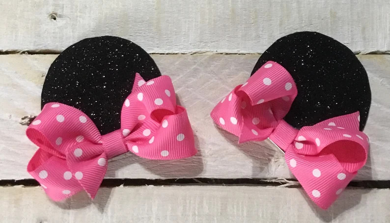 Minnie Mouse Hair Clip.minnie Birthday Hair Bows, Pigtail Pom Pom Ears.fish Extender.minnie Mouse... | Etsy (US)