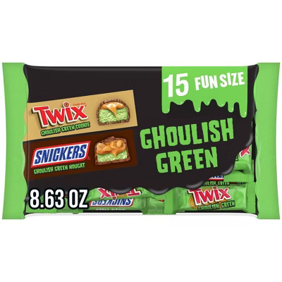 Snickers, Twix Halloween Candy Fun Size Ghoulish Green Chocolate Variety Bag Mix - 8.63oz/15ct | Target