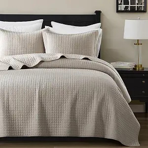 WDCOZY 100% Cotton Twin Size Quilt Set - Beige Box Pick Stitch Soft Lightweight Bedspread, Textur... | Amazon (US)