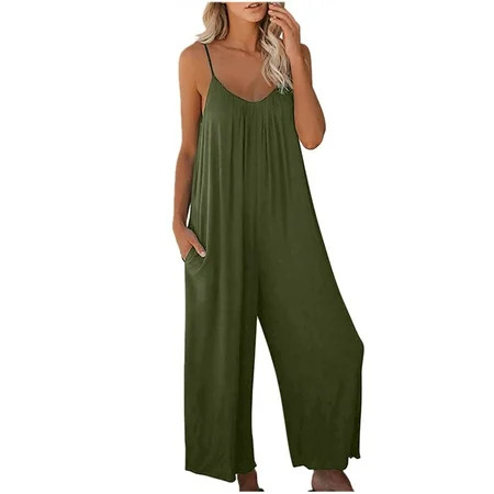 Summer Jumpsuits for Women Casual Baggy Sleeveless Spaghetti Strap Wide Leg Pants Rompers One Pie... | Walmart (CA)