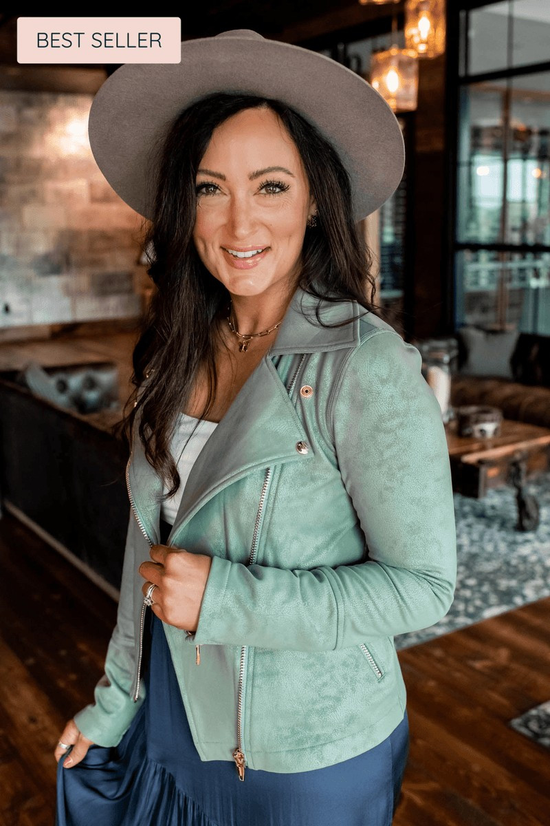 PRE-ORDER: Always Iconic Green Faux Leather Moto Jacket | Apricot Lane Boutique