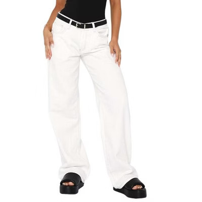 Women's Classic Mid Rise Straight Leg Jeans Casual Denim Pants with Front Pockets White L | Target