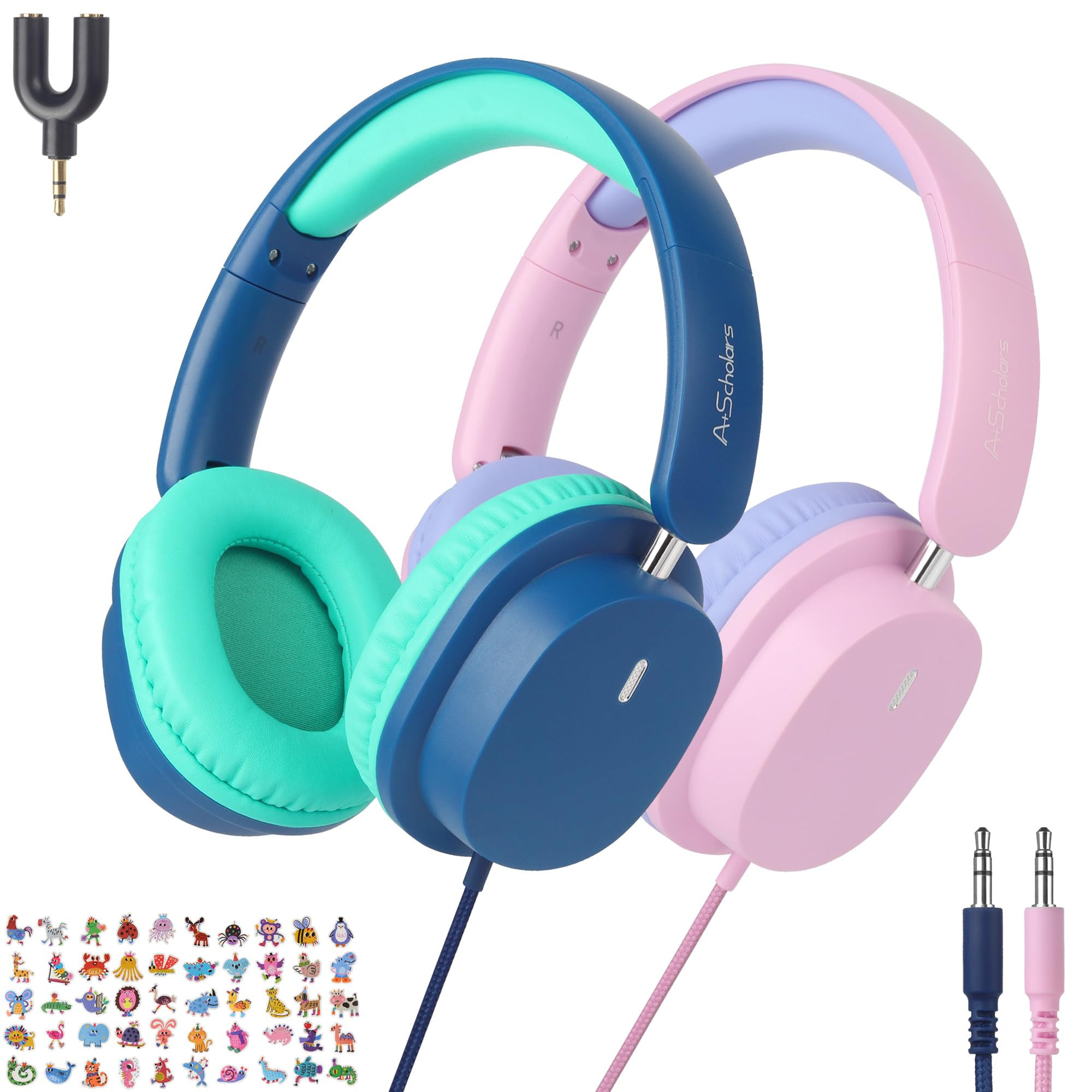 2 Pack Kids Headphones with Sharing Splitter, 3.5mm Jack Wired Earphones for Kids Teens, Tangle-F... | Amazon (US)