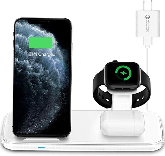 Intoval Wireless Charging Station, for Apple Watch/iPhone/Airpods, iWatch 6/SE/5/4/3/2, iPhone 12... | Amazon (US)