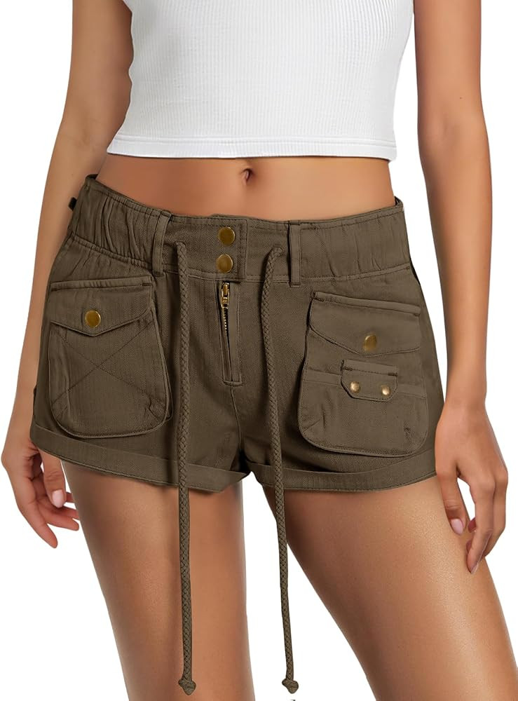 Yanekop Womens Cargo Shorts Casual Comfy Low Rise Drawstring Elastic Waist Shorts with Pockets Va... | Amazon (US)