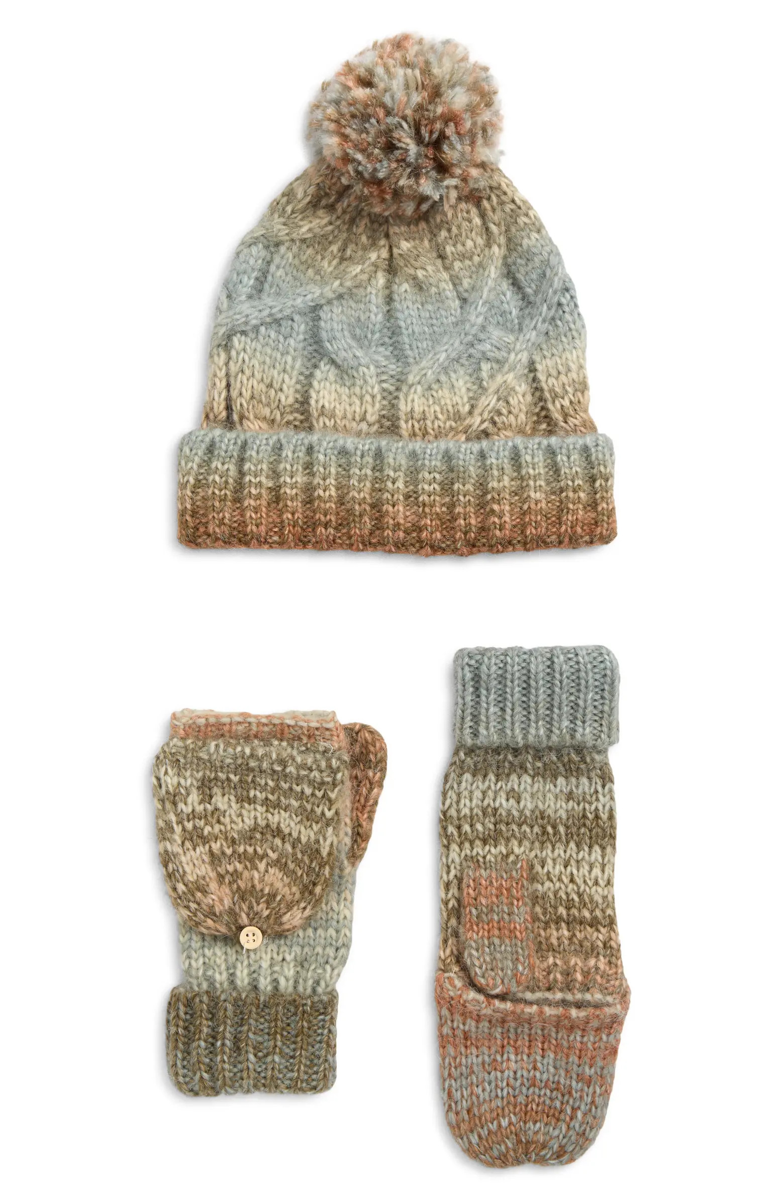 Free People Rainbow Beanie & Pop Top Mittens Set | Nordstrom | Nordstrom