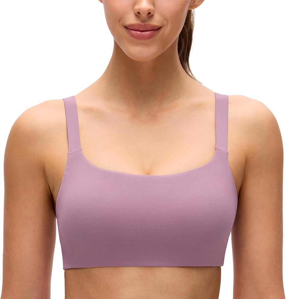 CRZ YOGA Butterluxe Adjustable Wide Strap Sports Bras for Women - Square Back Padded Scoop Neck Y... | Amazon (US)