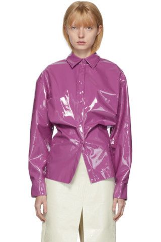 MSGM - Purple Faux-Leather Shirt | SSENSE