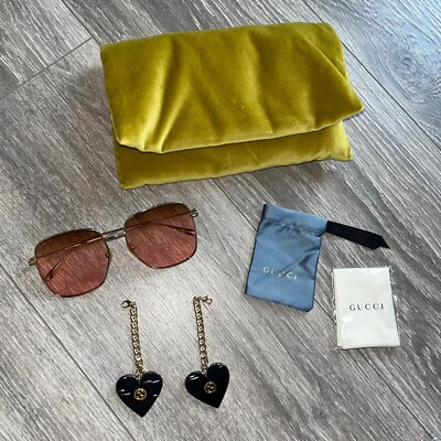 GUCCI 1031 Gold Square Sunglasses Heart Pendant Charms GG1031S 005 Authentic NEW | eBay US