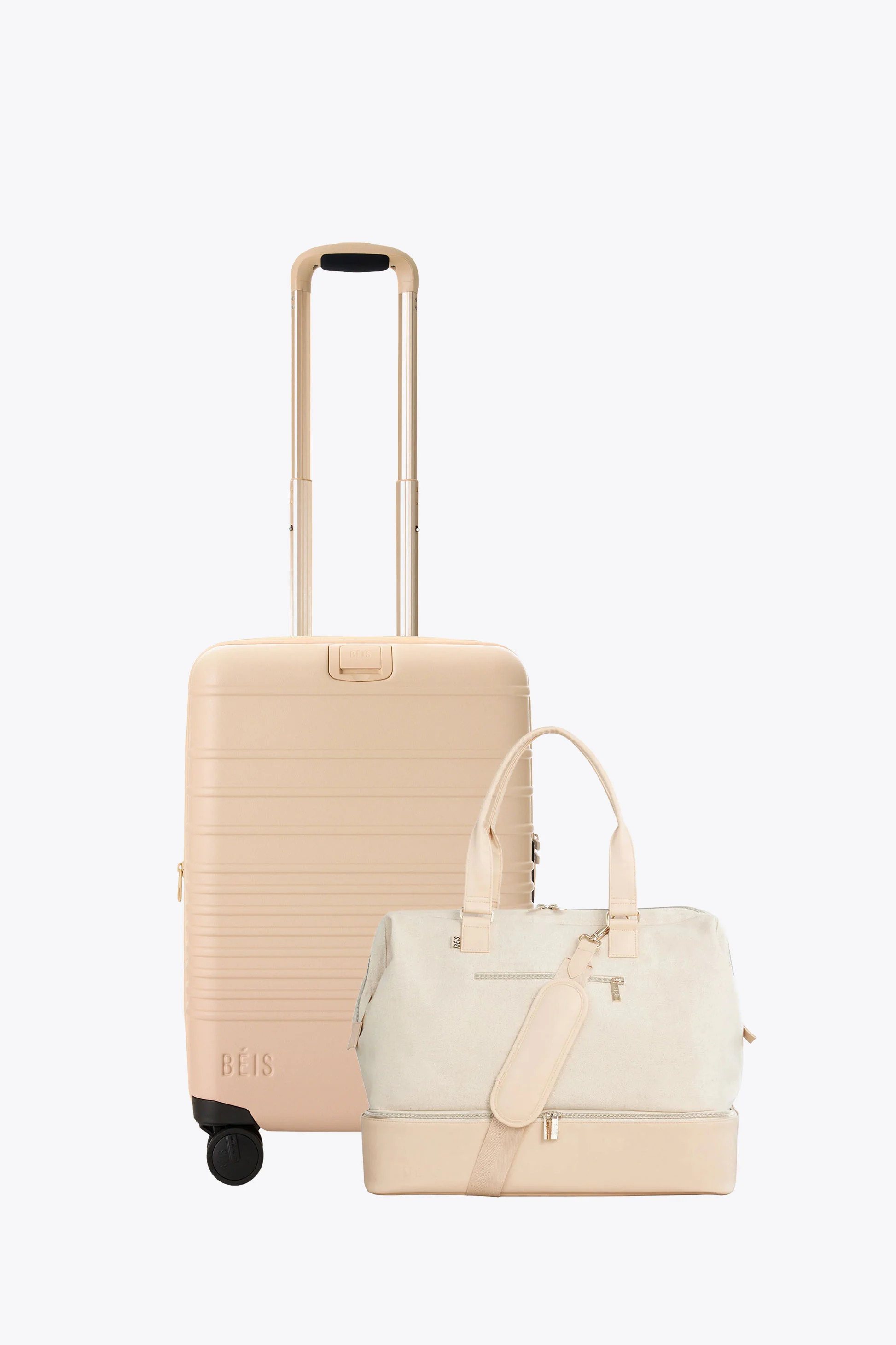 BÉIS 'The Travel Starter Set' in Beige - Carry-On Luggage and Weekender Duffel Bag Bundle, Perso... | BEIS