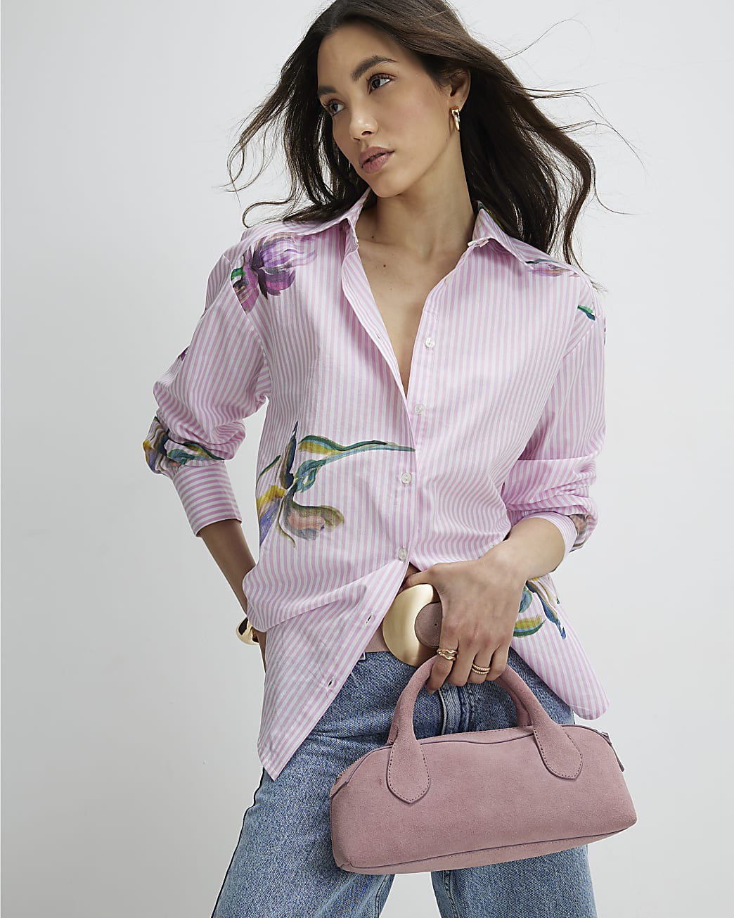 Pink Floral Stripe Shirt | River Island UK & IE