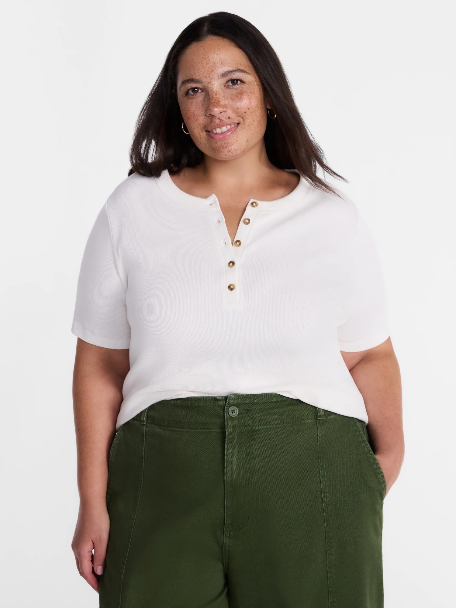 Terra & Sky Women's Plus Ribbed Henley Top with Short Sleeves, Sizes 0X-5X | Walmart (US)
