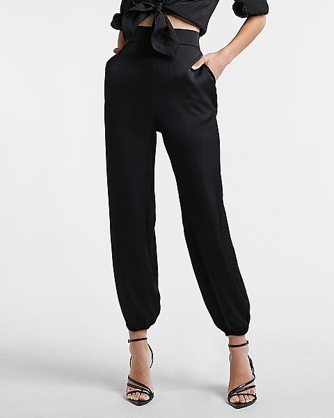 High Waisted Satin Pull-On Jogger Pant | Express