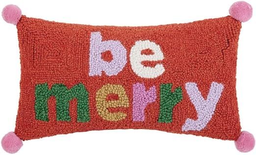 Peking Handicraft Be Merry with Pom Pom hool Pillow, 16-inch Length, Wool, Poly Velvet, Christmas... | Amazon (US)