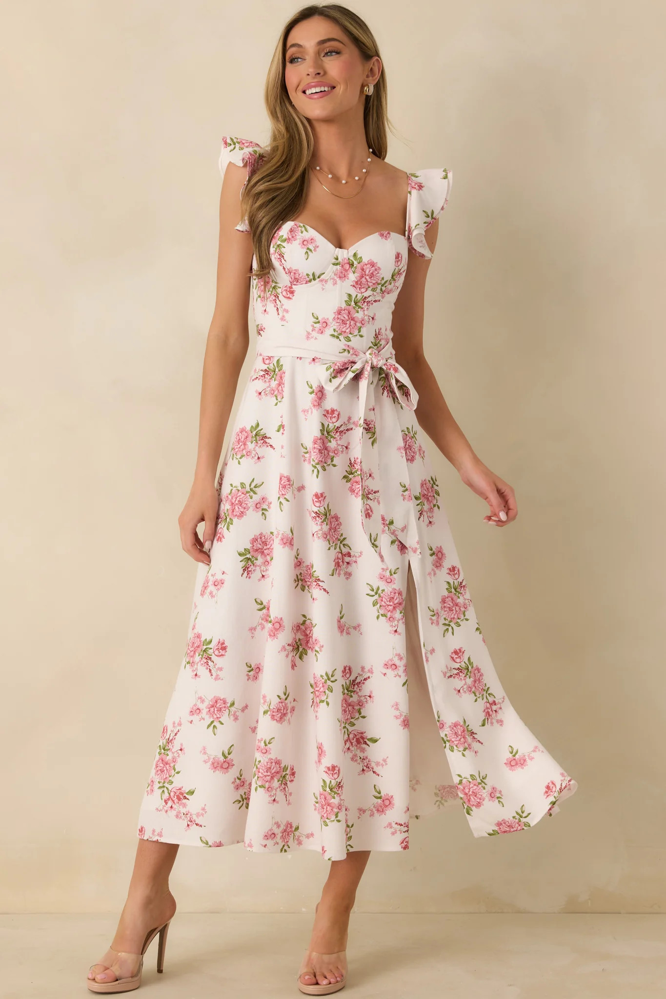 Aimee Rose Pink Floral Bustier Maxi Dress | Red Dress