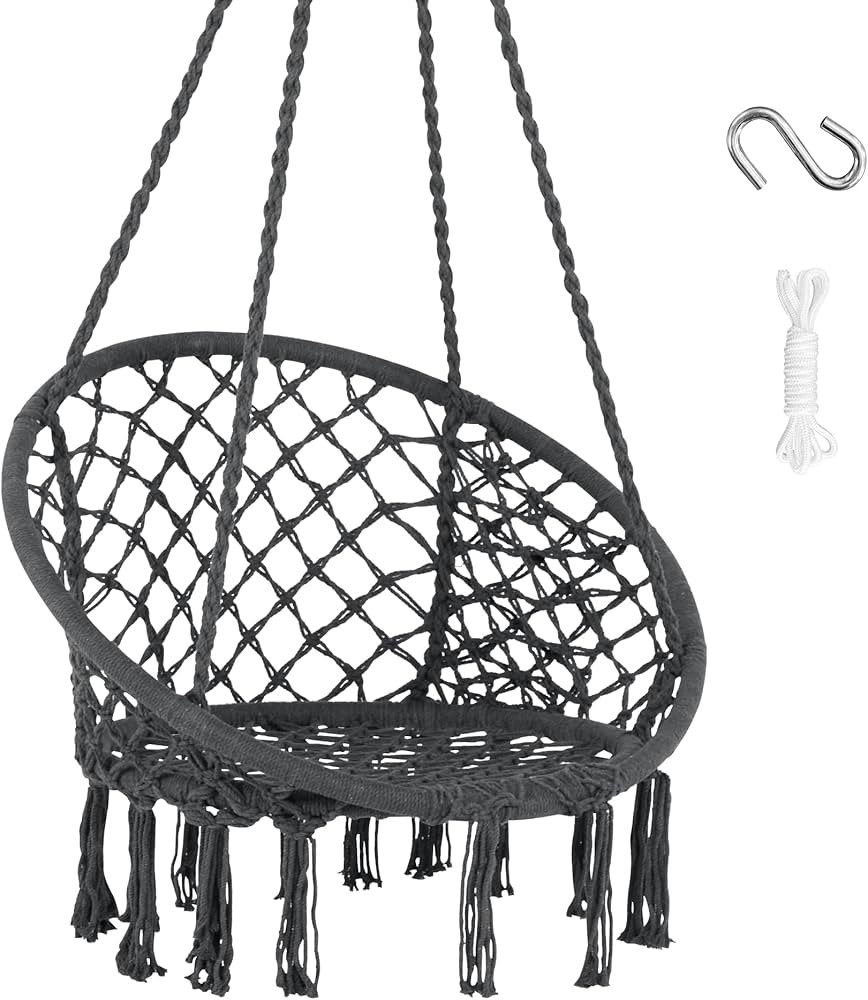 SUNCREAT Hammock Chair Hanging Macrame Swing with Hardware Kits, Max 330 Lbs, Handmade Knitted Me... | Amazon (US)