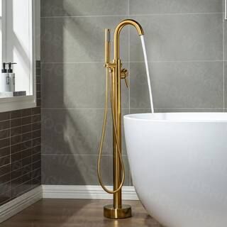 WOODBRIDGE Florence Single-Handle Freestanding Tub Faucet with Hand Shower in Brushed Gold-F1023 ... | The Home Depot