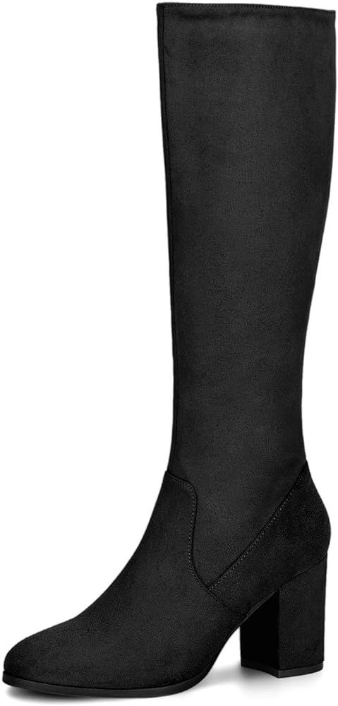 Allegra K Women's Side Zipper Chunky Heel Knee High Boots | Amazon (US)