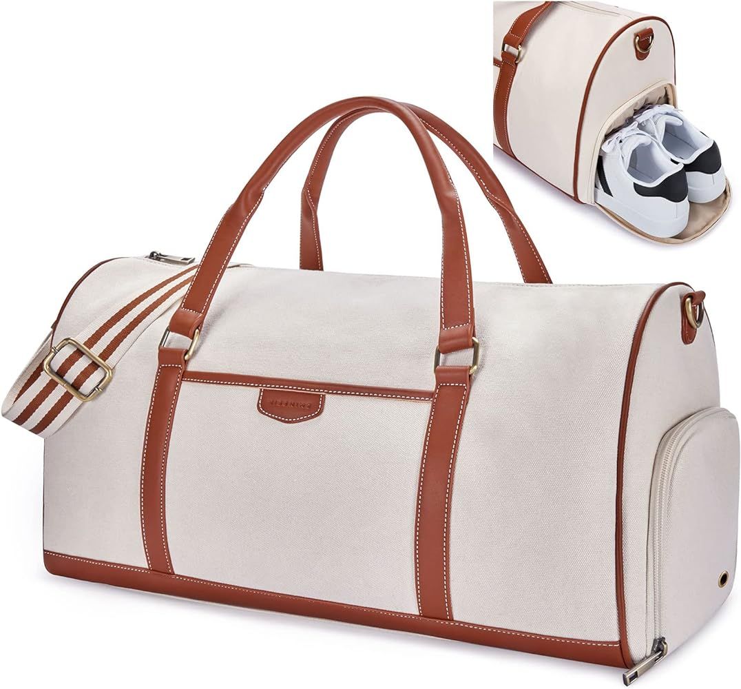 Travel Duffle Bag,MISSNINE Canvas Weekender Bag Carry On Bag Large Overnight Bag Gym Tote Bag wit... | Amazon (US)