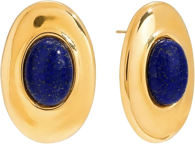 St. Tropez Earrings | Gold Lapis Lazuli Statement Earrings for Women – Chunky Oval Dome Stud Ea... | Amazon (US)