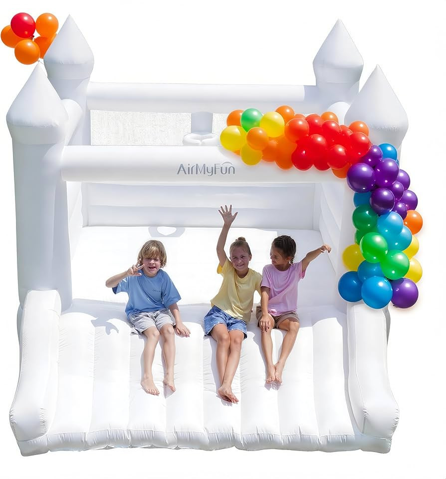 AirMyFun White Bounce House for Kids 3-10, Bounce House with Blower, Slide and Ball Hoop, Inflata... | Amazon (US)