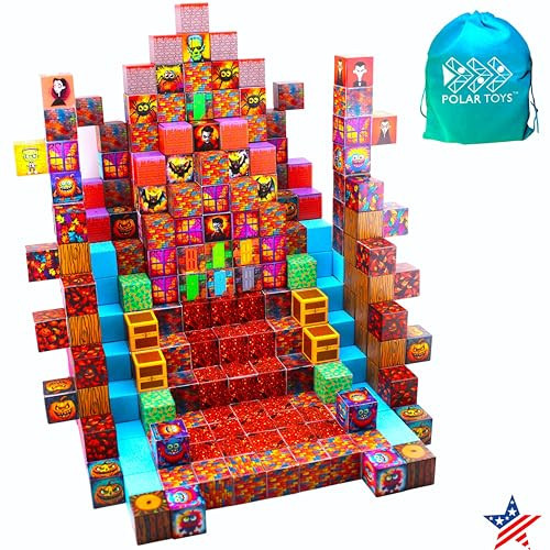 POLAR TOYS Magnetic Blocks - Mine Magnet World Halloween Theme Magnetic Cubes Magnetic Building Blocks Set Halloween Castle Building Kit Designed in USA | Amazon (US)