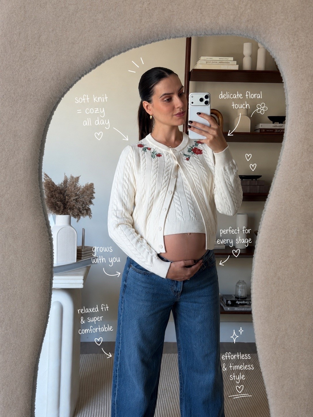 Another @abercrombie bump approved outfit! These jeans are so comfy and affordable so you don’t break the bank trying to look good in pregnancy 😂 and this cardigan is actually a set with the top that comes under it. It’s a very soft knit with the beautiful embroidery that makes it super feminine and perfect for spring 🥹

#LTKBump #LTKmomlife #LTKxAbercrombie