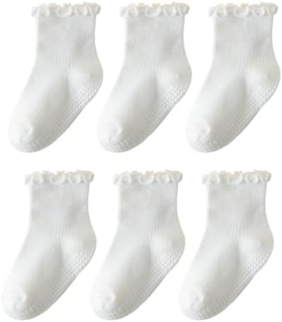6 Pairs Toddler Ruffle Socks for Girls Baby Grip Socks Non Slip Socks Cute Grippy Frilly | Amazon (US)