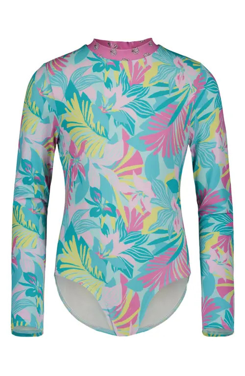 Billabong Kids' Des Tropics Long Sleeve One-Piece Rashguard Swimsuit in Mint at Nordstrom, Size 14 | Nordstrom