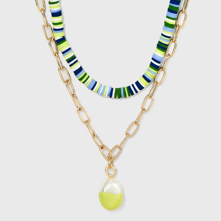 Heishe Beads with Dipped Pearl Necklace Set 2pc - A New Day™ | Target