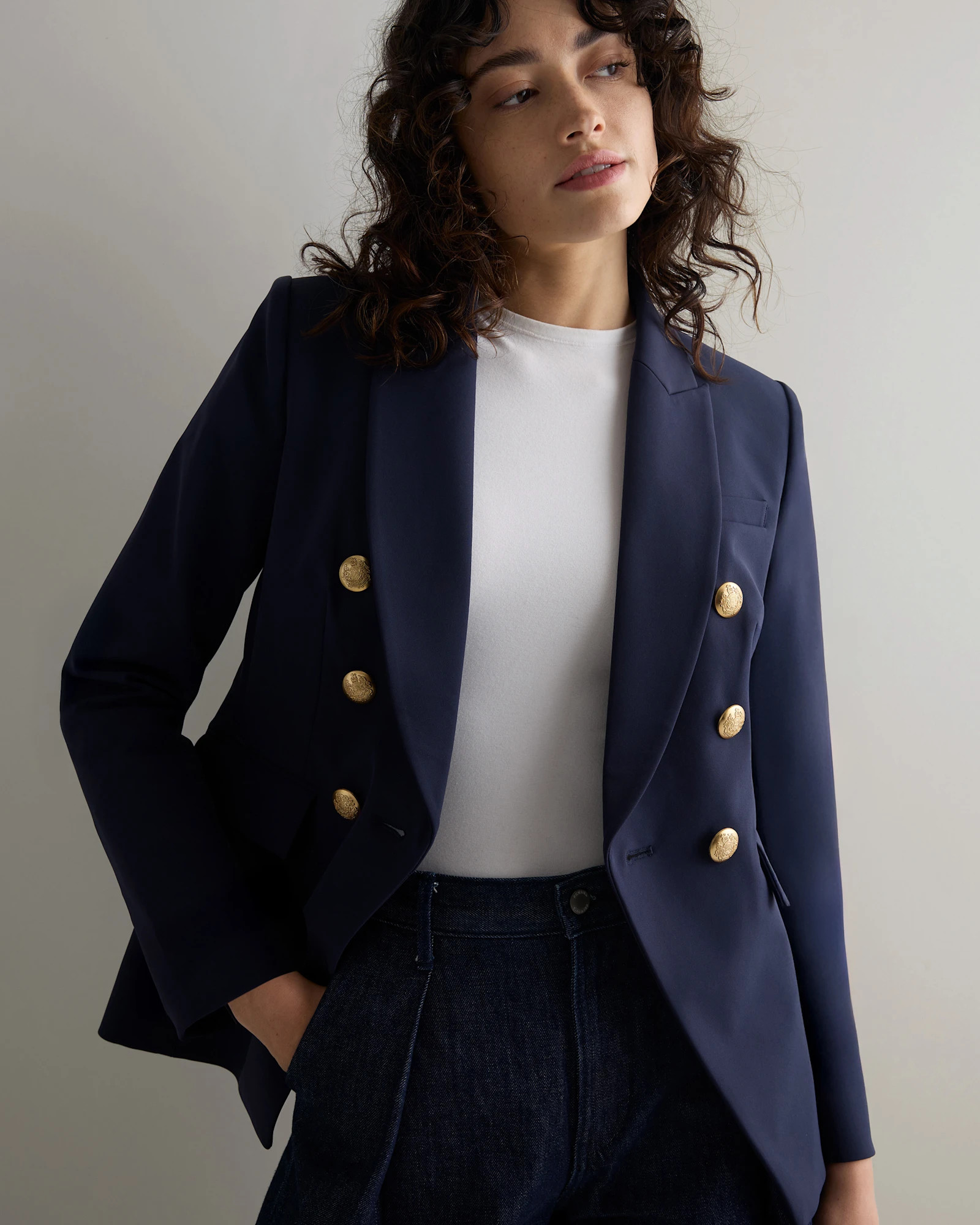 Quince | Women's Scuba Captain's Convertible Blazer in Navy, Size Medium, Nylon | Quince