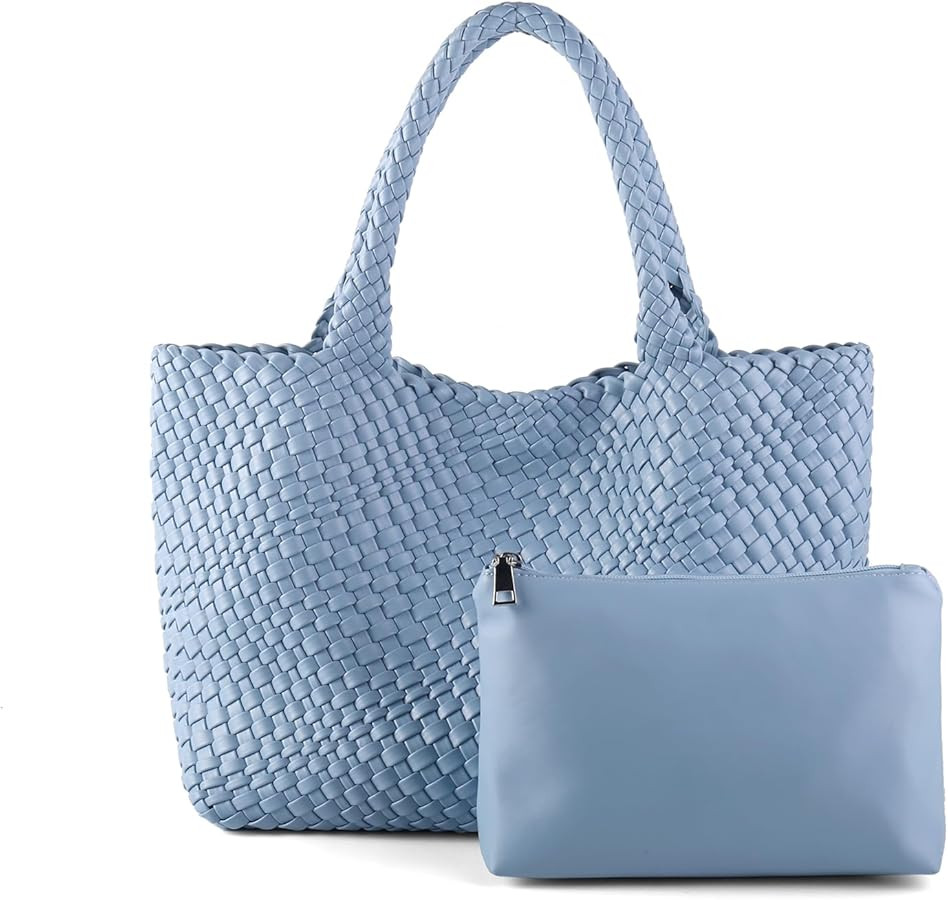 Handmade Woven Bag Satchel Handbag For Women Vegan Leather Tote Bag With Purses Travel Shoulder B... | Amazon (US)