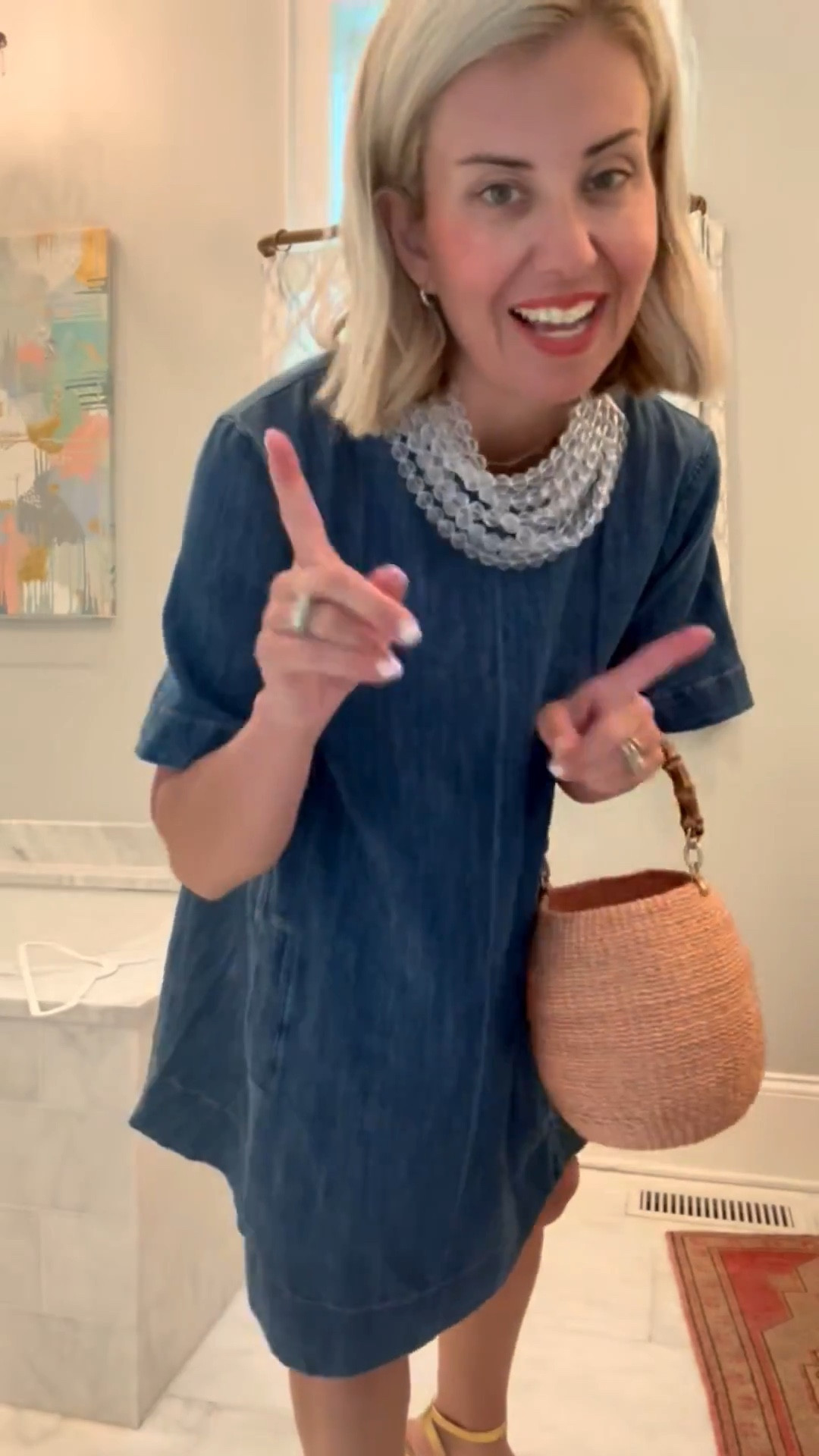 Showing you exactly how I would dress up this adorable denim dress! I’m wearing xs and 8 heel. ￼