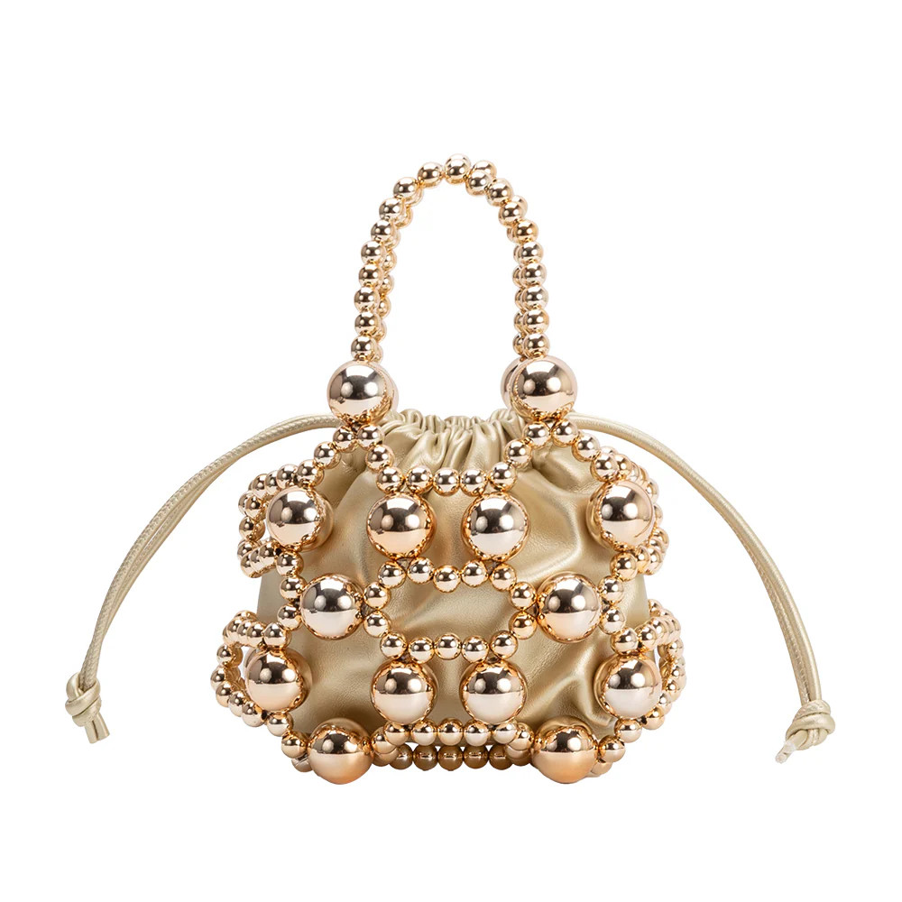 Gold Bobby Beaded Top Handle Bag | Melie Bianco | Melie Bianco