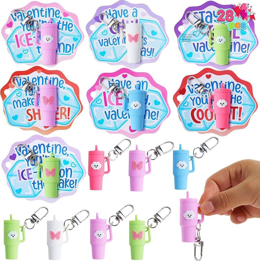 JOYIN 28 Pack Valentines Day Gifts for Kids Classroom, Cute Mini Tumbler Keychain with Valentines... | Amazon (US)