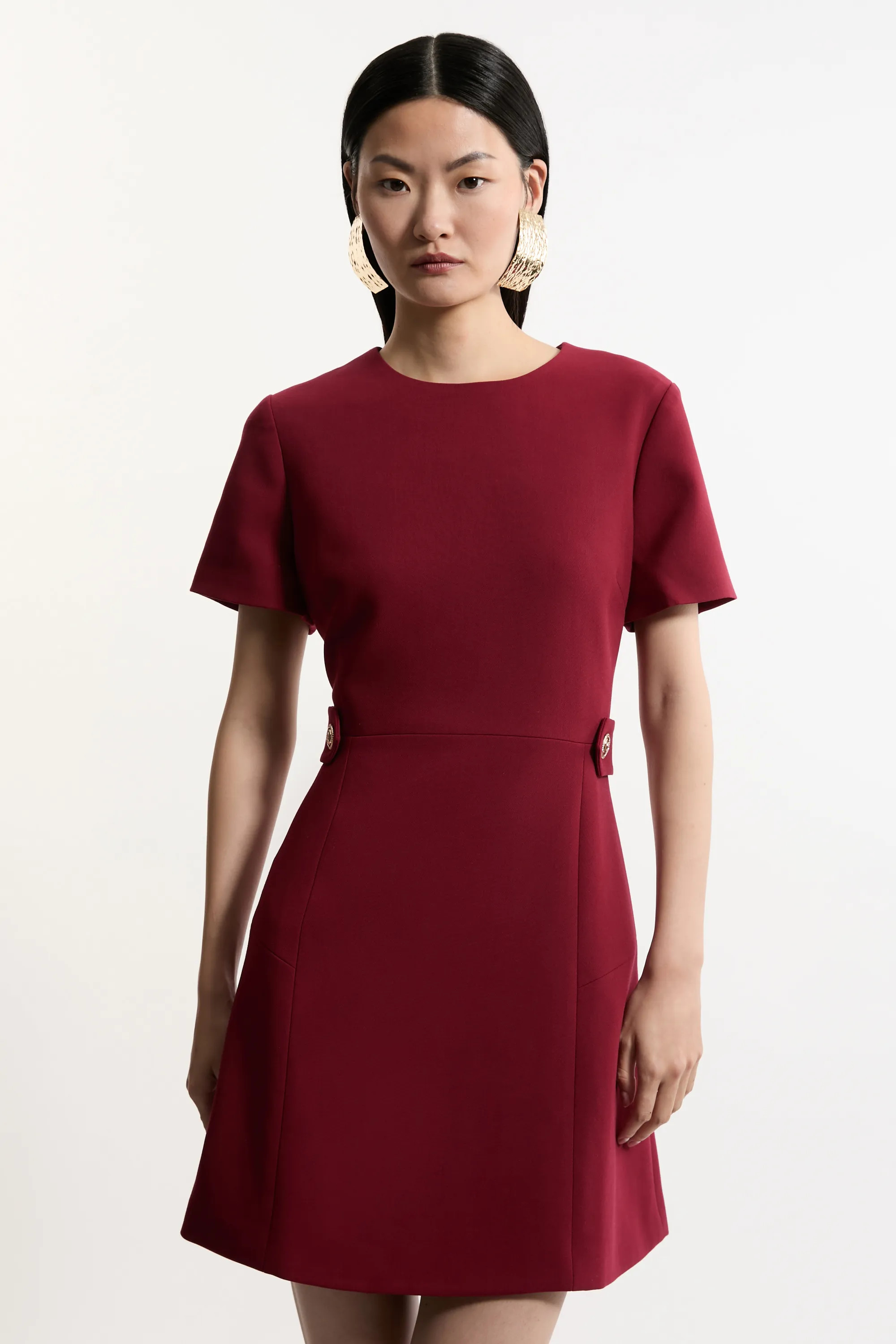 Compact Stretch Essential Waist Tab Detail Tailored Mini Dress | Karen Millen UK + IE + DE + NL