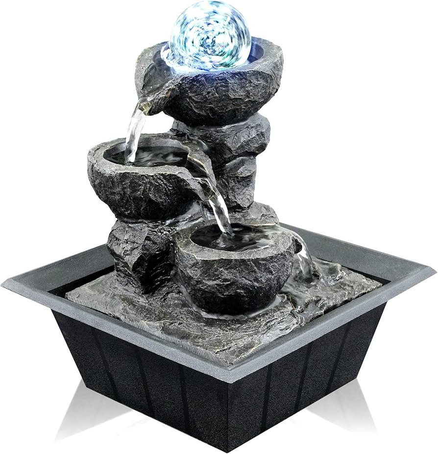 GEEZY Indoor Water Fountain - Crystal Ball Design Water Feature with LED Lights - Mains Powered &... | Amazon (UK)