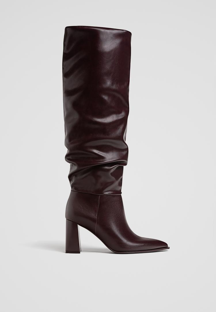 High-heel slouchy knee-high boots | Stradivarius (UK)