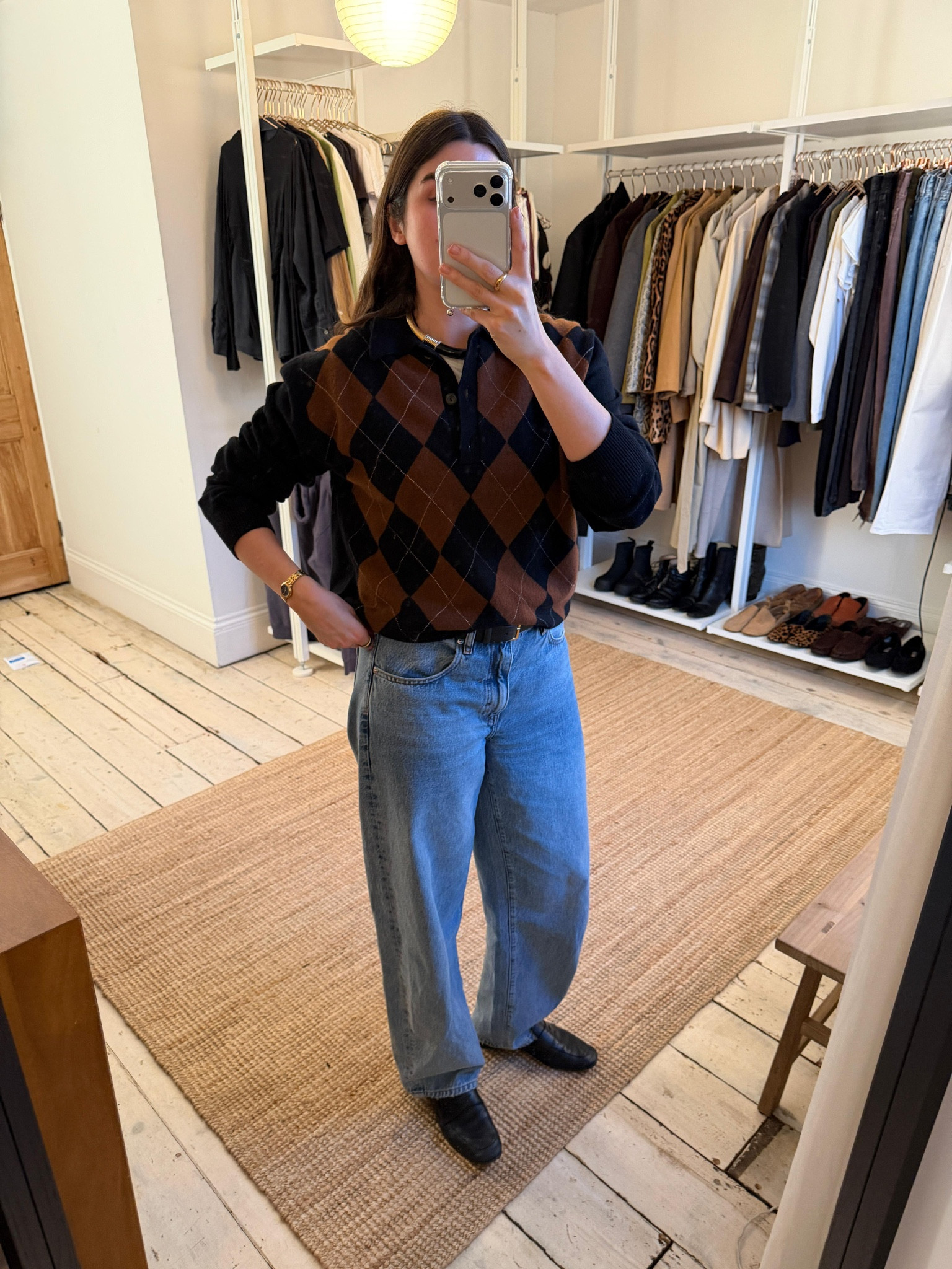 A touch of print with this argyle knit cardigan from Rohe, styled with blue denim. Le Monde Beryl Penny Loafers, similar linked below 

 #LTKwinter #LTKstyletip