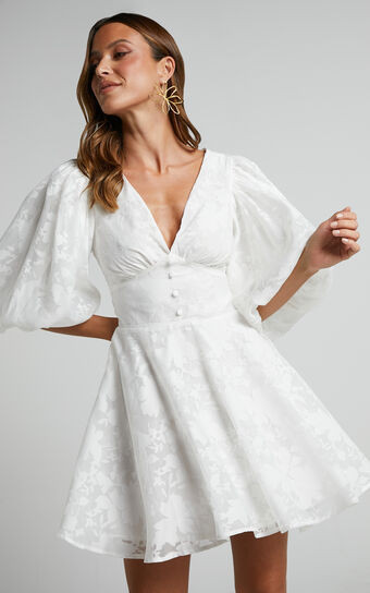 Jammae Puff Sleeve Mini Dress in White | Showpo (US, UK & Europe)