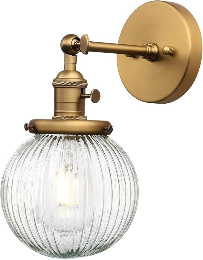 PERMO Vintage Industrial Wall Sconce Lighting Fixture with Mini 5.9" Round Clear Globe Ribbed Gla... | Amazon (US)