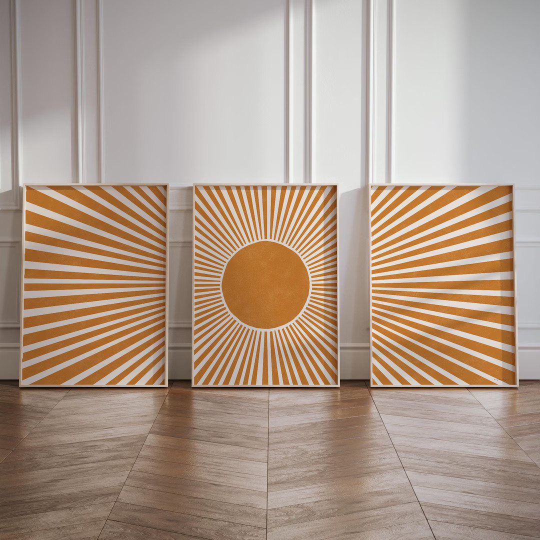 Boho Sun Set of 3 Prints | 3-piece Summer Art Print | Bohemian Home Decor | Sunbeams Wall Art Pos... | Etsy (US)